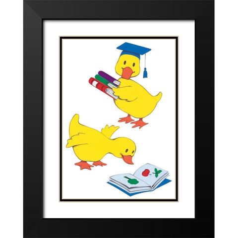 Ducks Reading Black Modern Wood Framed Art Print with Double Matting by Unknown