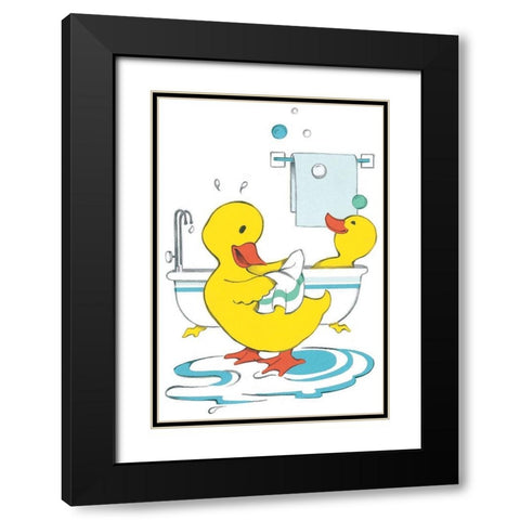 Ducks Bathing Black Modern Wood Framed Art Print with Double Matting by Unknown