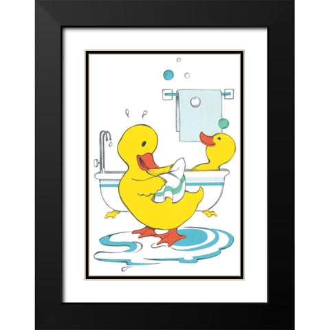 Ducks Bathing Black Modern Wood Framed Art Print with Double Matting by Unknown