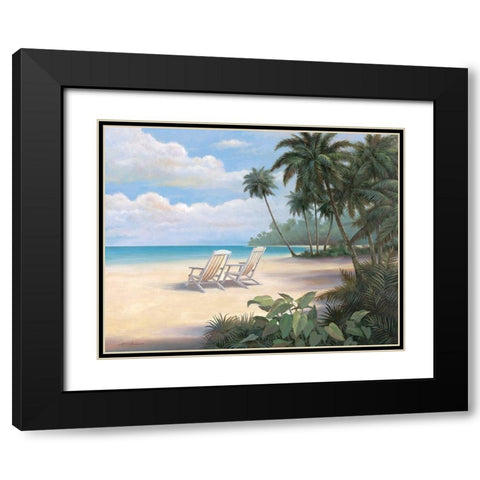 Two Chairs on Beach Black Modern Wood Framed Art Print with Double Matting by Unknown