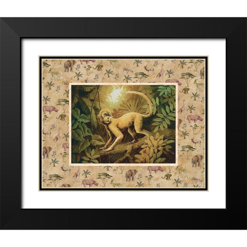 Monkey Safari Black Modern Wood Framed Art Print with Double Matting by Unknown