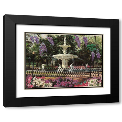 Garden Fountain Black Modern Wood Framed Art Print with Double Matting by Unknown
