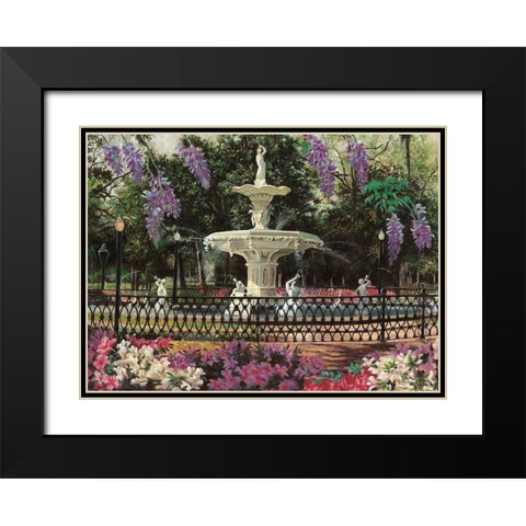 Garden Fountain Black Modern Wood Framed Art Print with Double Matting by Unknown