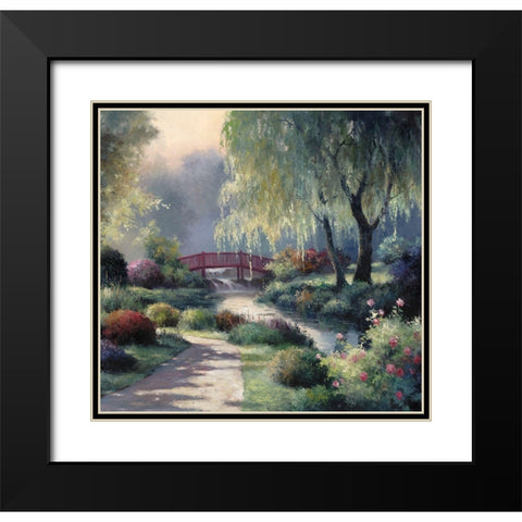 Red Bridge Black Modern Wood Framed Art Print with Double Matting by Unknown