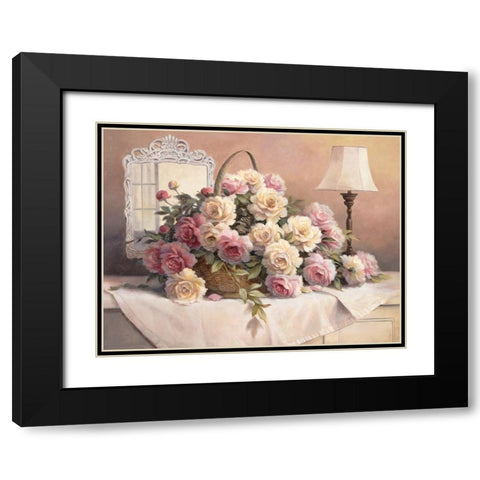 Rose Floral Black Modern Wood Framed Art Print with Double Matting by Unknown
