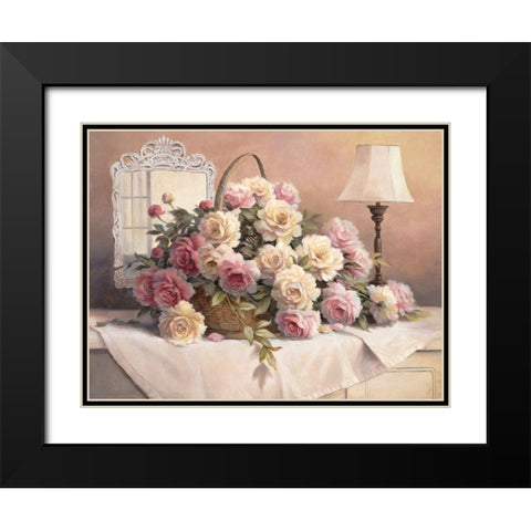 Rose Floral Black Modern Wood Framed Art Print with Double Matting by Unknown