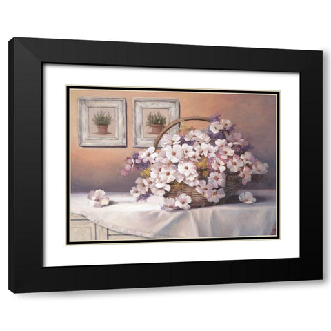 Daisies and Basket Black Modern Wood Framed Art Print with Double Matting by Unknown