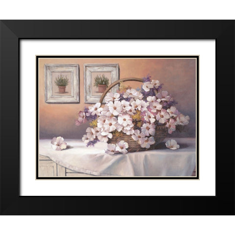 Daisies and Basket Black Modern Wood Framed Art Print with Double Matting by Unknown