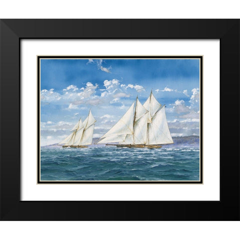 Sloops and Sail I Black Modern Wood Framed Art Print with Double Matting by Unknown