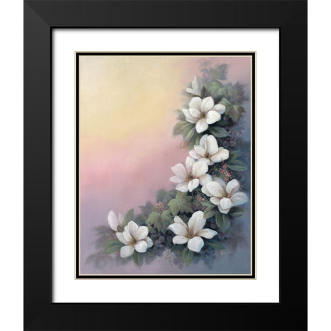 Magnolia OP Black Modern Wood Framed Art Print with Double Matting by Unknown