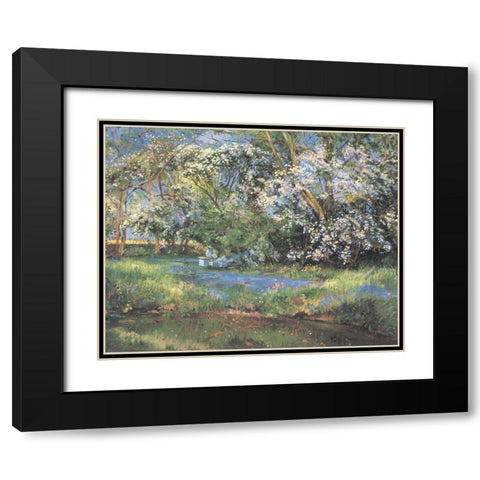 Lunch by the Brook Black Modern Wood Framed Art Print with Double Matting by Unknown