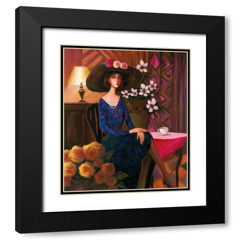Tea Time Left Black Modern Wood Framed Art Print with Double Matting by Unknown