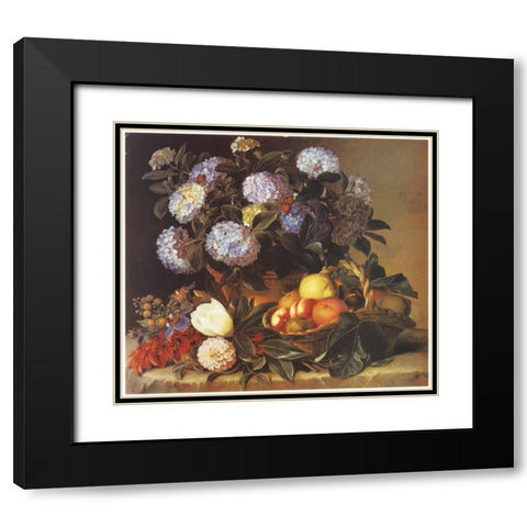 Fruits and Flowers Black Modern Wood Framed Art Print with Double Matting by Unknown