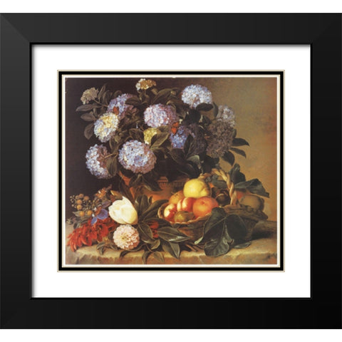 Fruits and Flowers Black Modern Wood Framed Art Print with Double Matting by Unknown