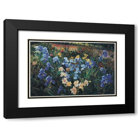 Blue Fields Black Modern Wood Framed Art Print with Double Matting by Unknown