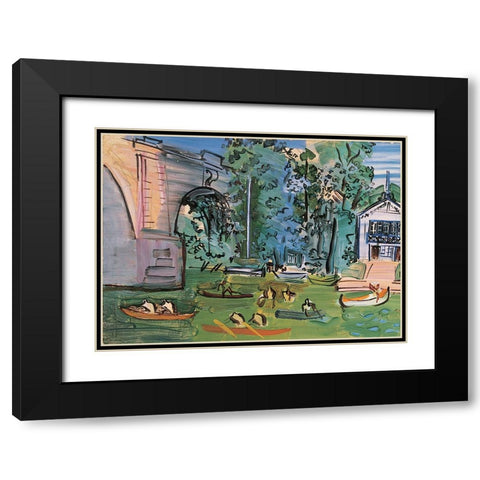 Canoeing Black Modern Wood Framed Art Print with Double Matting by Unknown