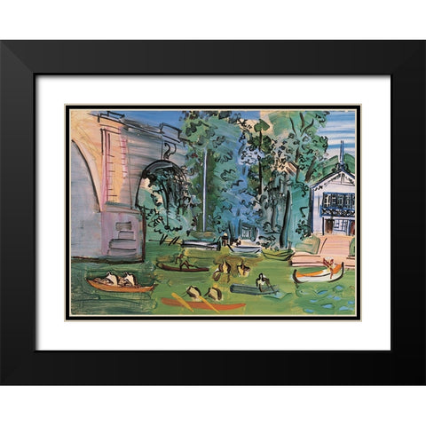 Canoeing Black Modern Wood Framed Art Print with Double Matting by Unknown