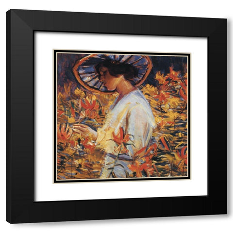 Lady in Flowers Black Modern Wood Framed Art Print with Double Matting by Unknown