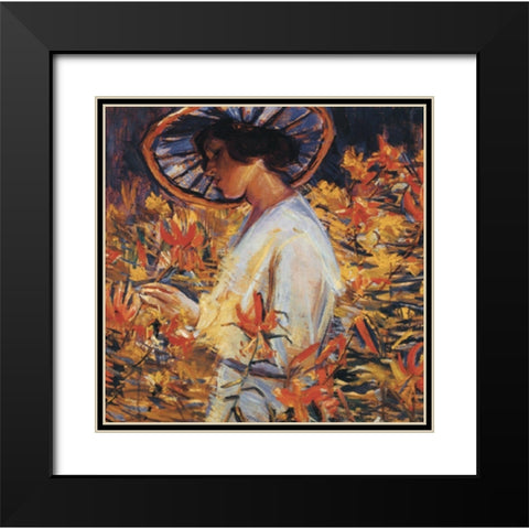 Lady in Flowers Black Modern Wood Framed Art Print with Double Matting by Unknown
