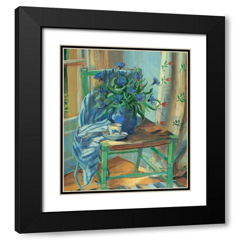 Green Chair Floral Black Modern Wood Framed Art Print with Double Matting by Unknown