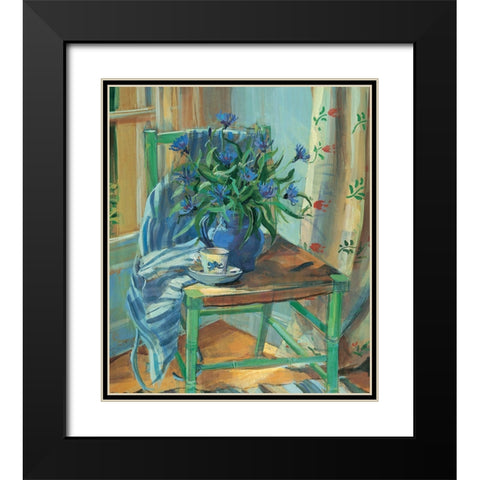 Green Chair Floral Black Modern Wood Framed Art Print with Double Matting by Unknown
