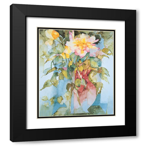 Floral Collage Black Modern Wood Framed Art Print with Double Matting by Unknown