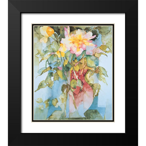Floral Collage Black Modern Wood Framed Art Print with Double Matting by Unknown