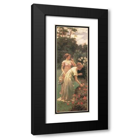 Picking Flowers Black Modern Wood Framed Art Print with Double Matting by Unknown