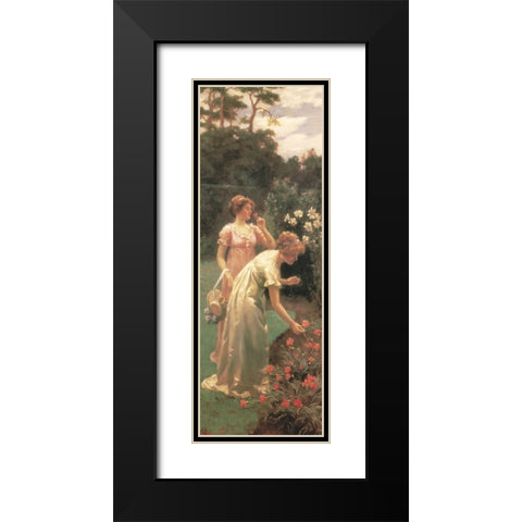Picking Flowers Black Modern Wood Framed Art Print with Double Matting by Unknown
