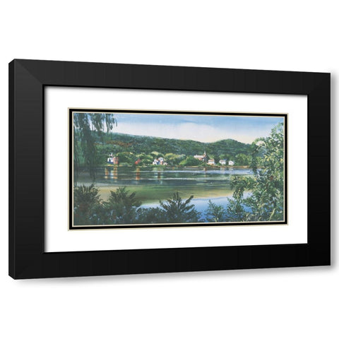 Lakeside Village Black Modern Wood Framed Art Print with Double Matting by Unknown