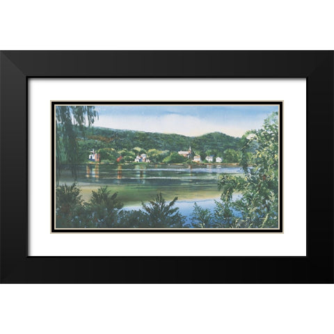 Lakeside Village Black Modern Wood Framed Art Print with Double Matting by Unknown