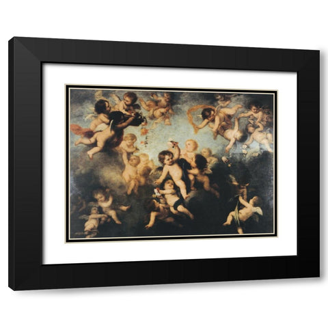 Cherubs Black Modern Wood Framed Art Print with Double Matting by Unknown