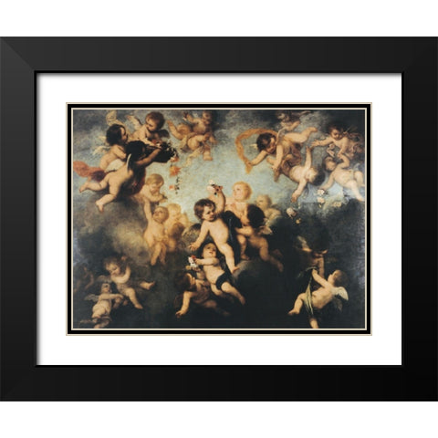 Cherubs Black Modern Wood Framed Art Print with Double Matting by Unknown