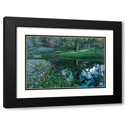 Cabin by Lake Black Modern Wood Framed Art Print with Double Matting by Unknown