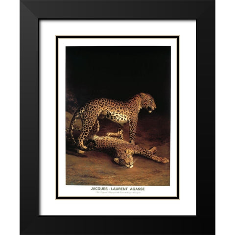 Twp Leopards Black Modern Wood Framed Art Print with Double Matting by Agasse, Jacques-Laurent