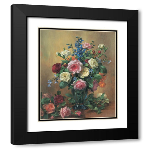 Flowers in Vase Black Modern Wood Framed Art Print with Double Matting by Unknown