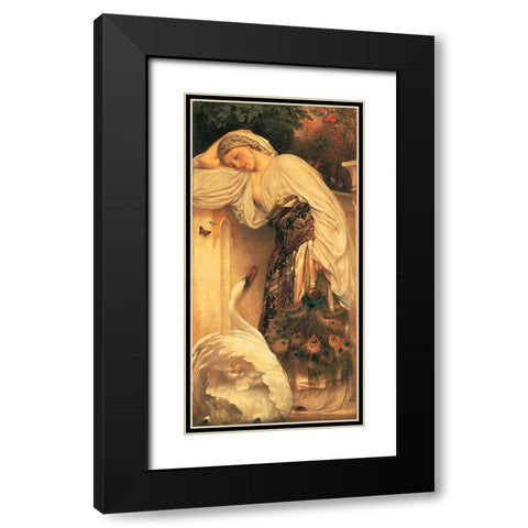 Woman And Swan Black Modern Wood Framed Art Print with Double Matting by Unknown