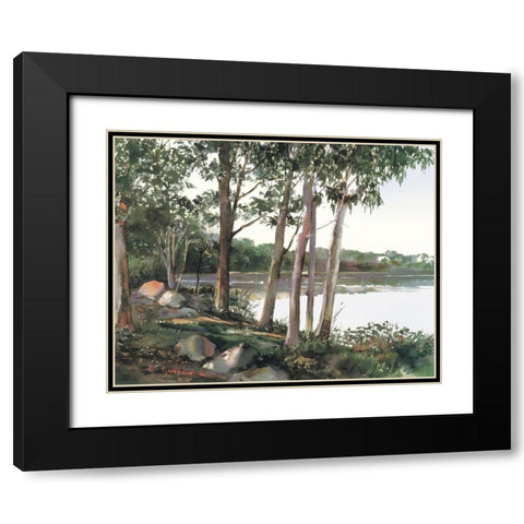 Lake and Trees Black Modern Wood Framed Art Print with Double Matting by Unknown