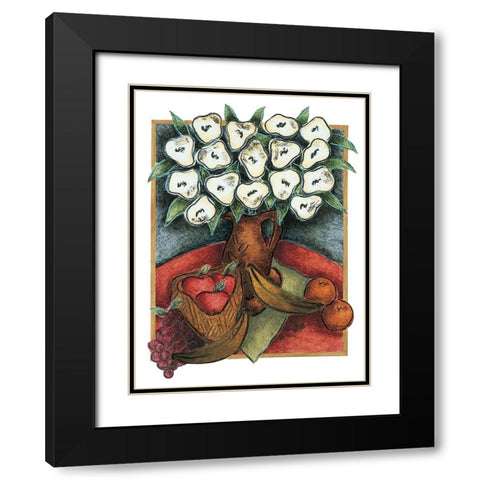 White Poppies Black Modern Wood Framed Art Print with Double Matting by Unknown