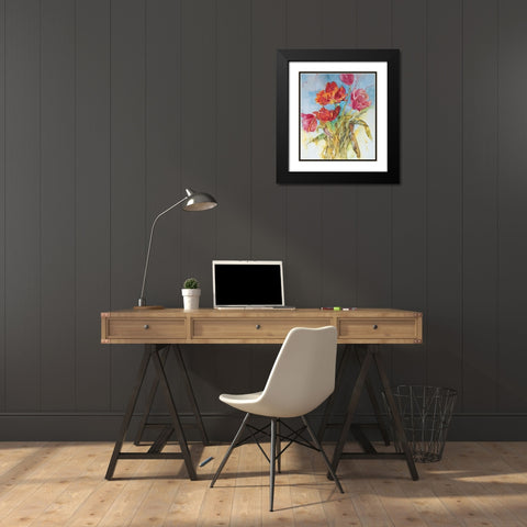 Red Floral Collage Black Modern Wood Framed Art Print with Double Matting by Unknown
