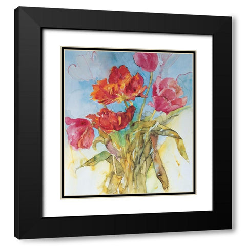 Red Floral Collage Black Modern Wood Framed Art Print with Double Matting by Unknown