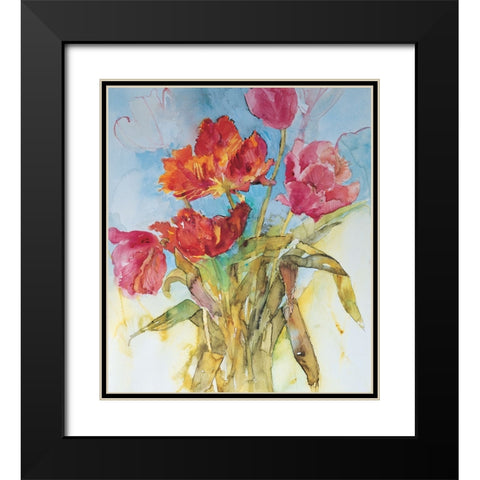 Red Floral Collage Black Modern Wood Framed Art Print with Double Matting by Unknown