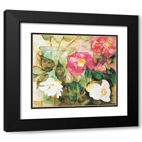 Red/White Floral Black Modern Wood Framed Art Print with Double Matting by Unknown