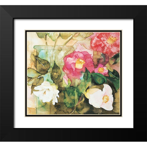 Red/White Floral Black Modern Wood Framed Art Print with Double Matting by Unknown