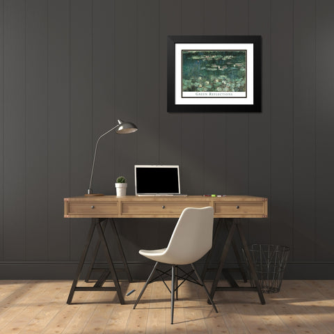 Green Reflections Black Modern Wood Framed Art Print with Double Matting by Monet, Claude