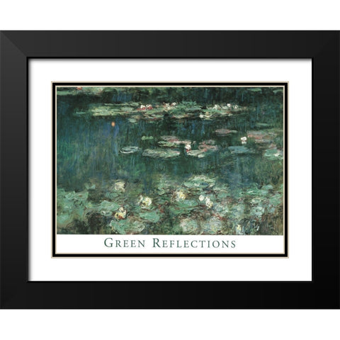 Green Reflections Black Modern Wood Framed Art Print with Double Matting by Monet, Claude