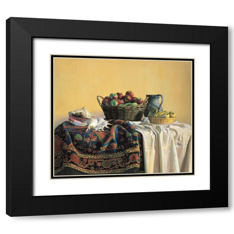 Apples And Pitcher Black Modern Wood Framed Art Print with Double Matting by Unknown