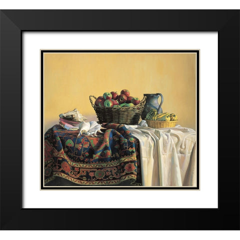 Apples And Pitcher Black Modern Wood Framed Art Print with Double Matting by Unknown