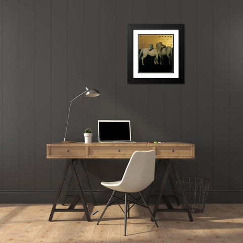 White Horses Black Modern Wood Framed Art Print with Double Matting by Unknown