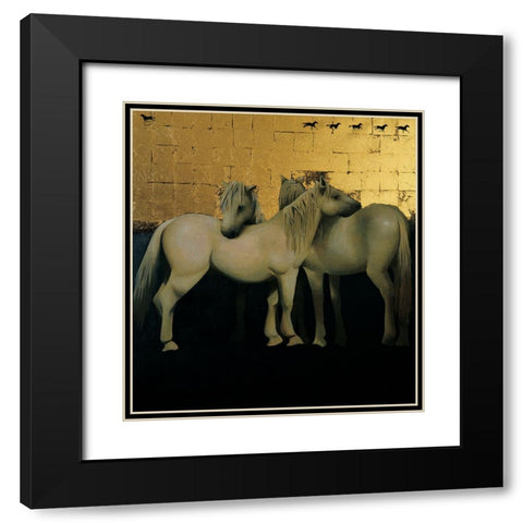 White Horses Black Modern Wood Framed Art Print with Double Matting by Unknown